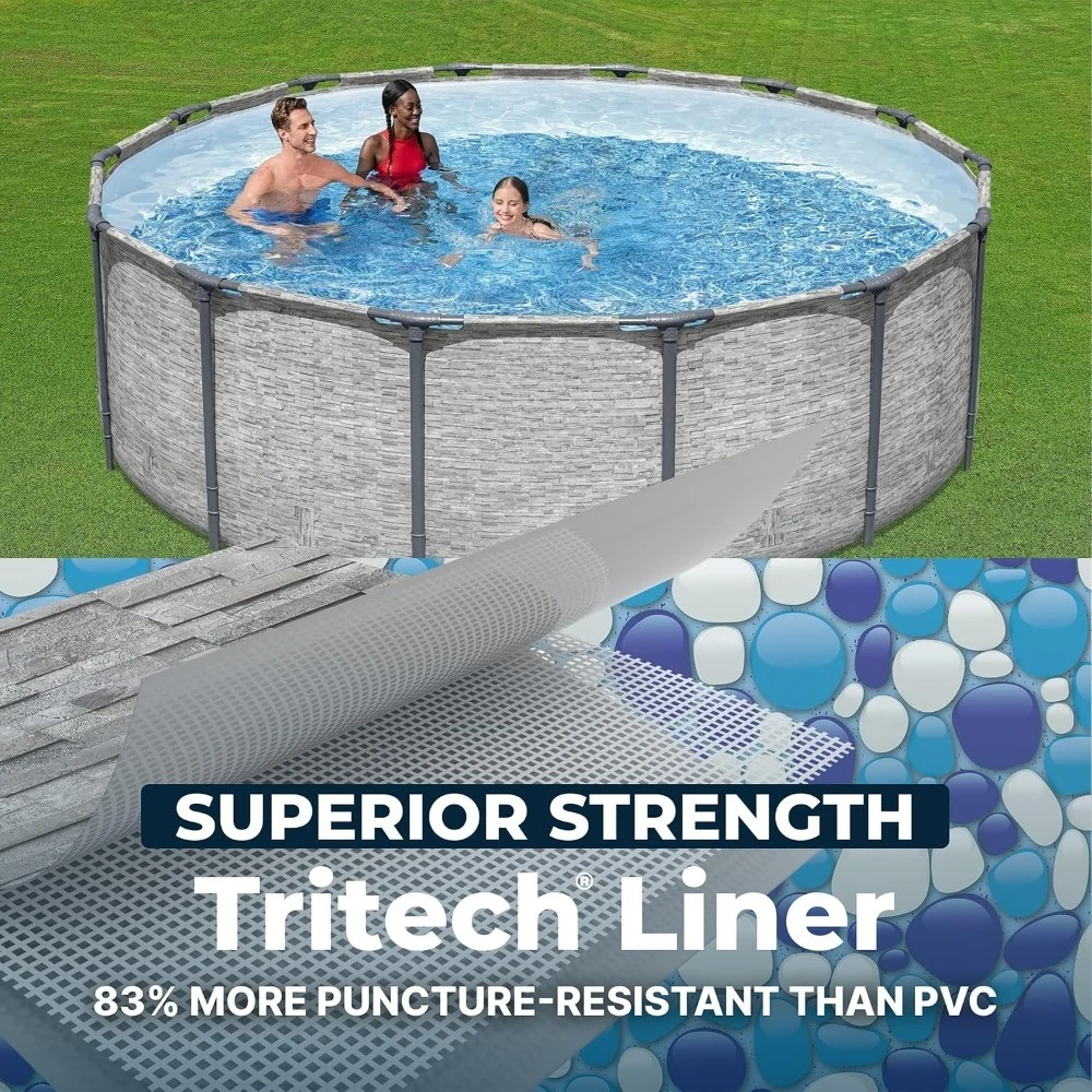 Outdoor Furniture Brands - 新改良版 アメリカ発送 新品 丸型メタルフレーム地上設置プールセット 14フィート x