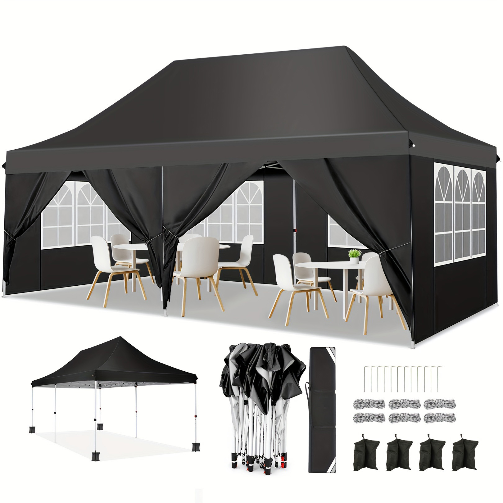 Gazebo Pop Up - 10x20フィート ポップアップキャノピーパーティーテント、キャリーバッグ付き、持ち運び可能なインスタントガゼボ | 3段階高さ調整可能、防水UV50+、420Dオックスフォード生地、12本の杭、6本のロープ、PU1500mmシルバーコーティング、商業用、イベント用
