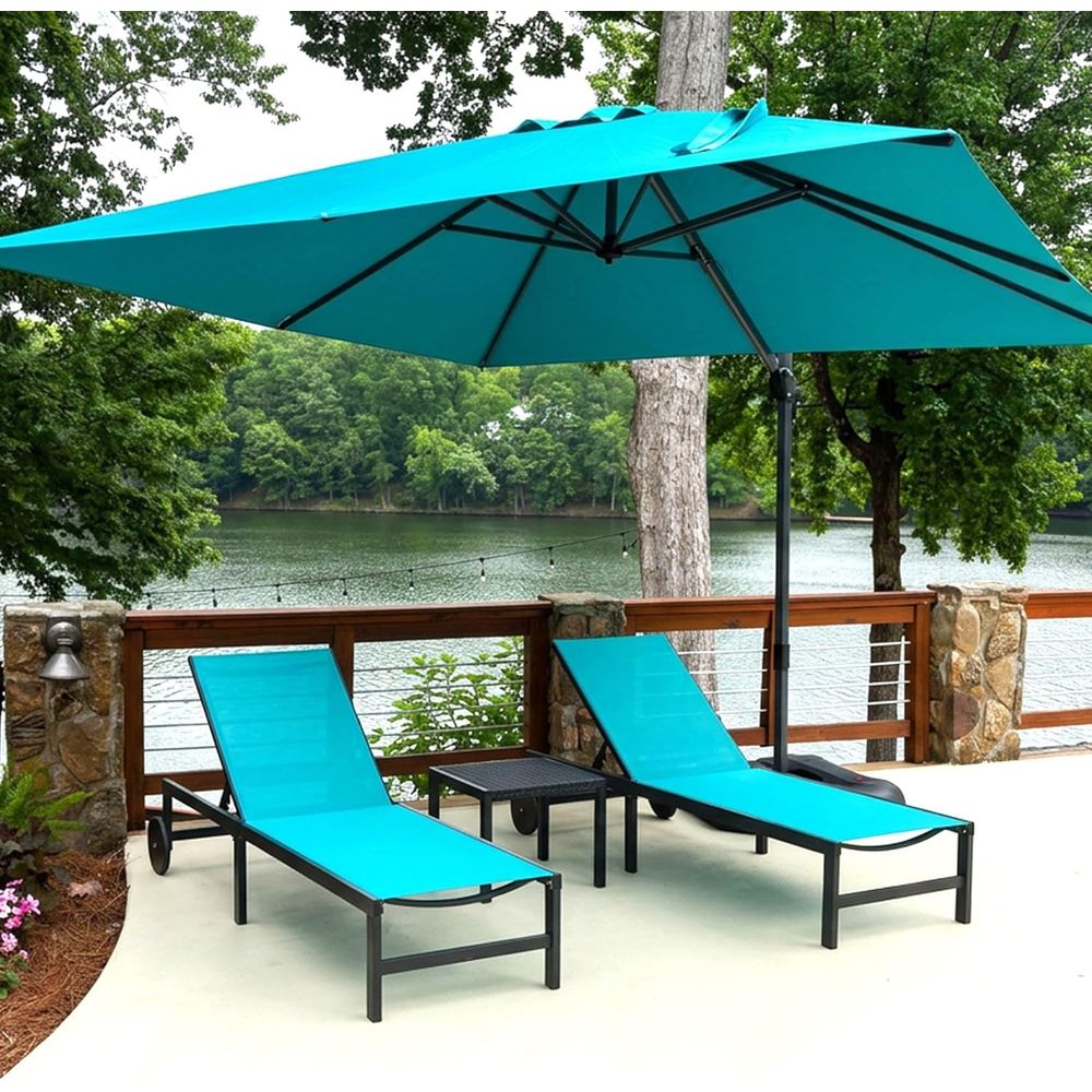 Outdoor Furniture Quick Dry - 車輪とテーブル付きセット、ターコイズブルー | 6段階の位置調整可能、3本の安定した脚、速乾性テキスタイル生地、サイドテーブル、プール