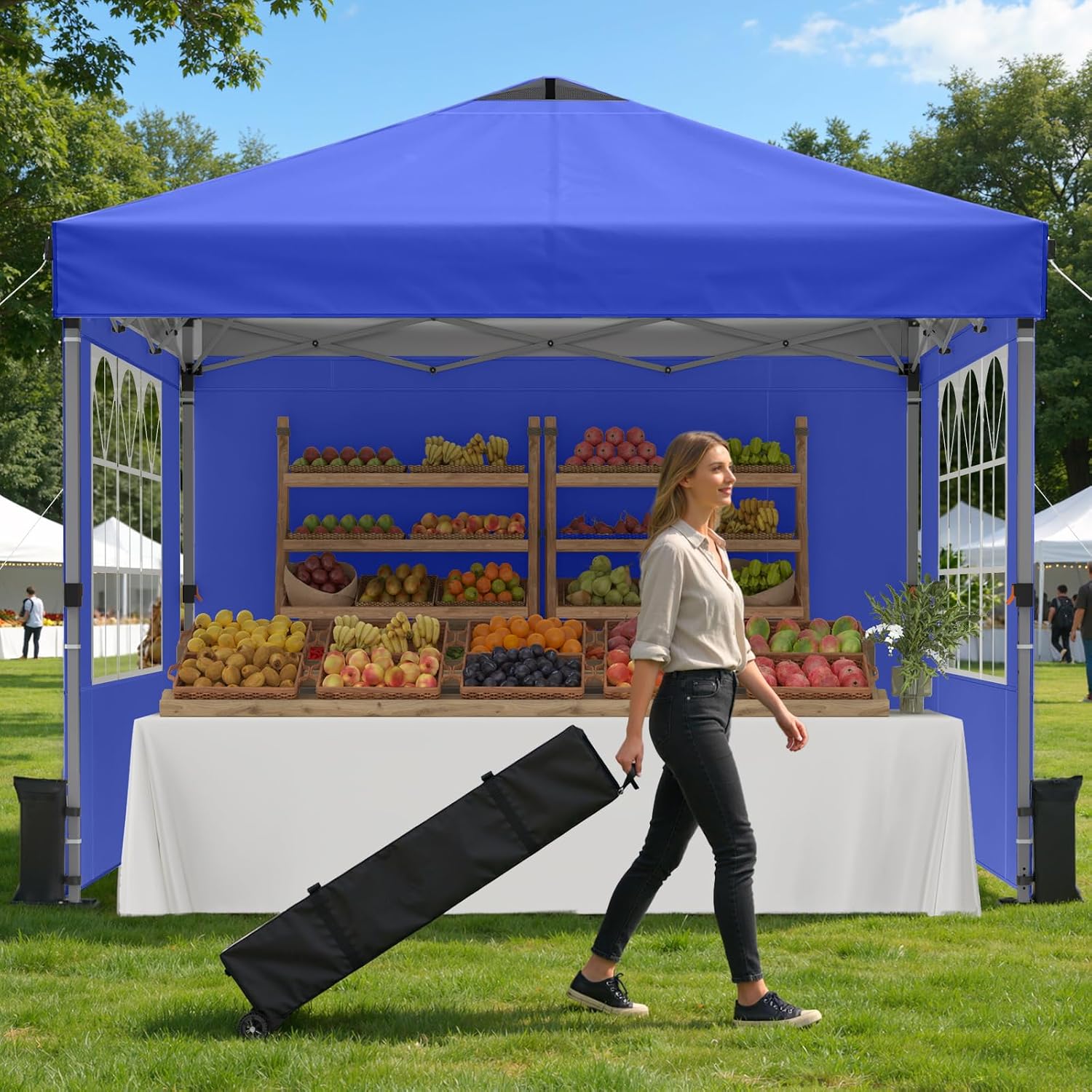Gazebo Pop Up - 10x10フィートのポップアップキャノピーテント（側面壁付き）、イベント、パーティー用 | 10人用パーティーテント ワンタッチ設営、ポータブルガゼボ屋外日よけ、シルバーコーティングトップ、ブルー