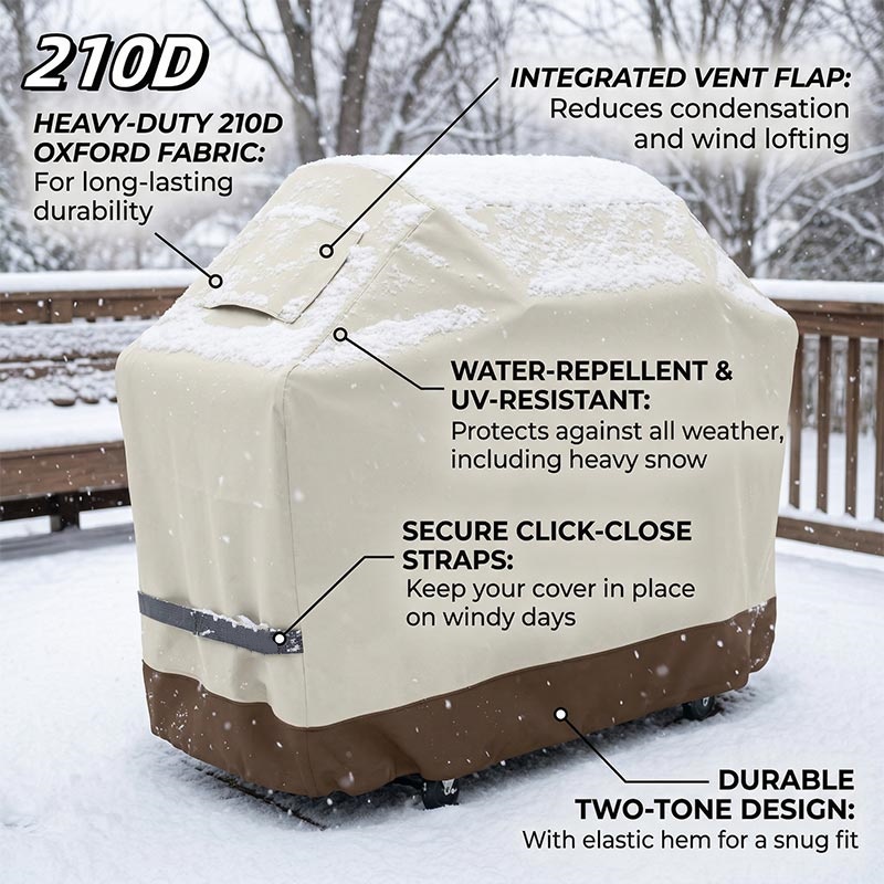 Outdoor Furniture Manufacturer - 210D BBQ ベージュバーベキューグリル屋外ガスバーベキューカバー防塵カバーオーブン保護カバー防水オーブンフード家具カバー