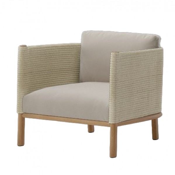 Outdoor Furniture Quick Dry - チーク材フレーム、ロープ編み、速乾フォーム、一人掛けシングルソファ、屋外ガーデン家具、ホテル・レストラン用ソファ