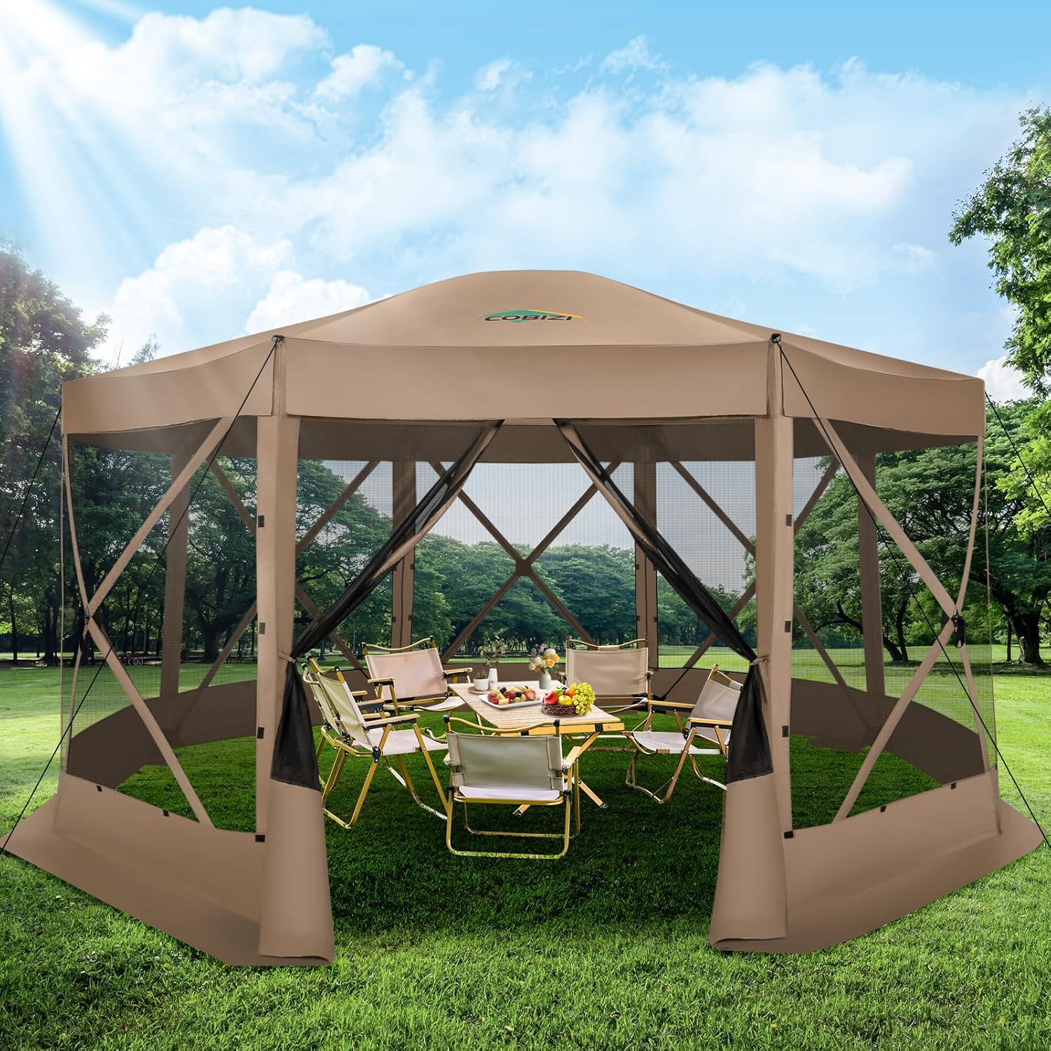 Gazebo Pop Up - 15x15 ポップアップスクリーンテント ガゼボハウス キャンプ用蚊帳 インスタントキャノピー (バッグと杭付き)、カスタマイズ可能