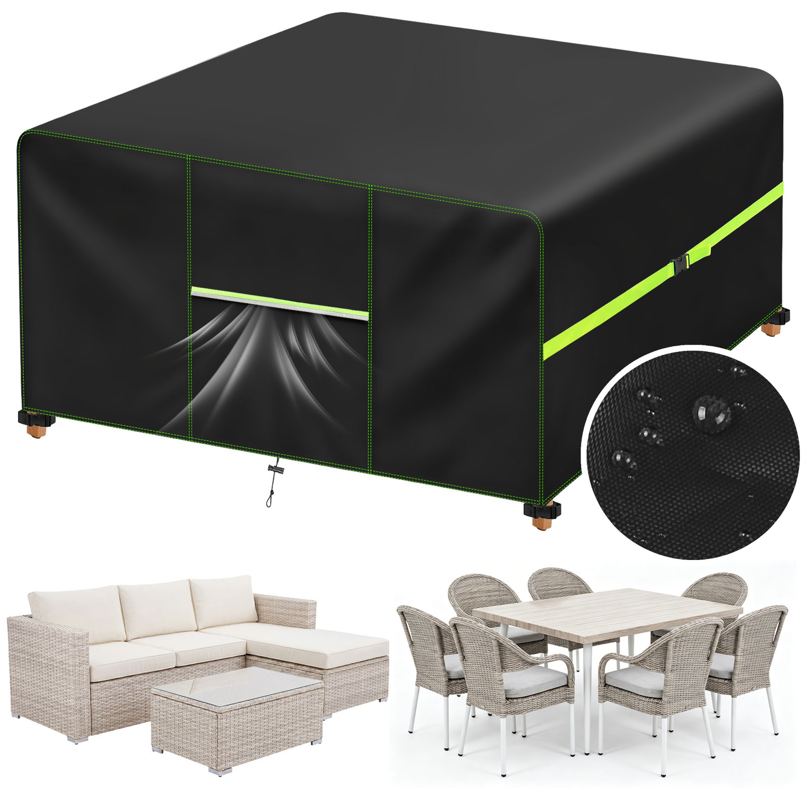 Outdoor Furniture Manufacturer - ガーデン家具カバー エアベント付き 防水パティオ籐ソファテーブルチェアセットカバー 210D オックスフォード防風 125/180/200/242cm