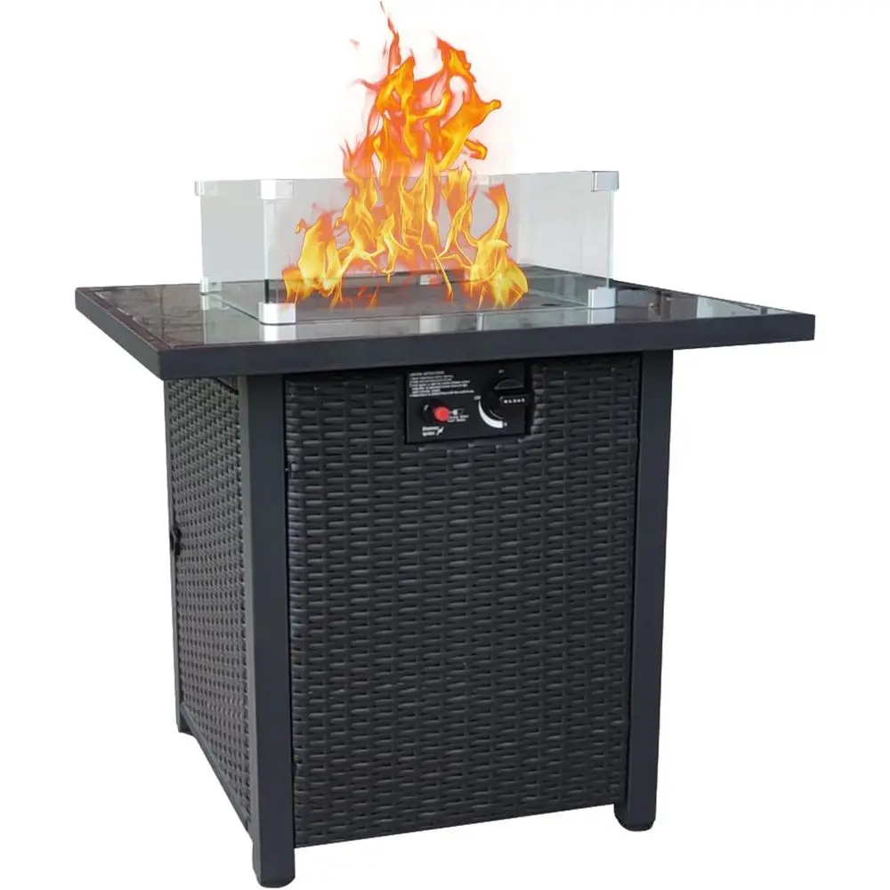 Outdoor Furniture Fire Pit - 籐製屋外パティオ家具セット、豪華なクッション付き籐製セクショナルソファとファイヤーピットテーブル