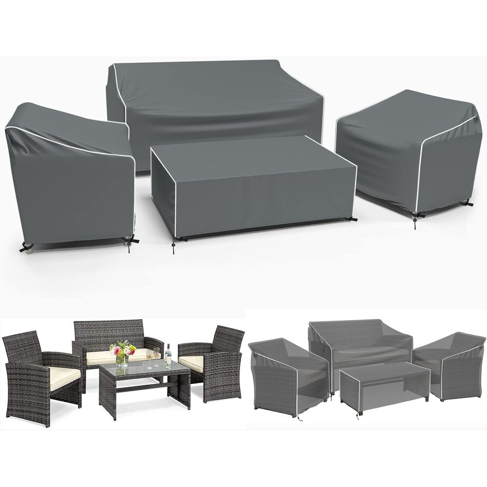 Outdoor Furniture Patio - パティオ家具カバー、4ピース屋外家具カバー防水、またはパティオラブシート、椅子、コーヒーテーブル用、グレー