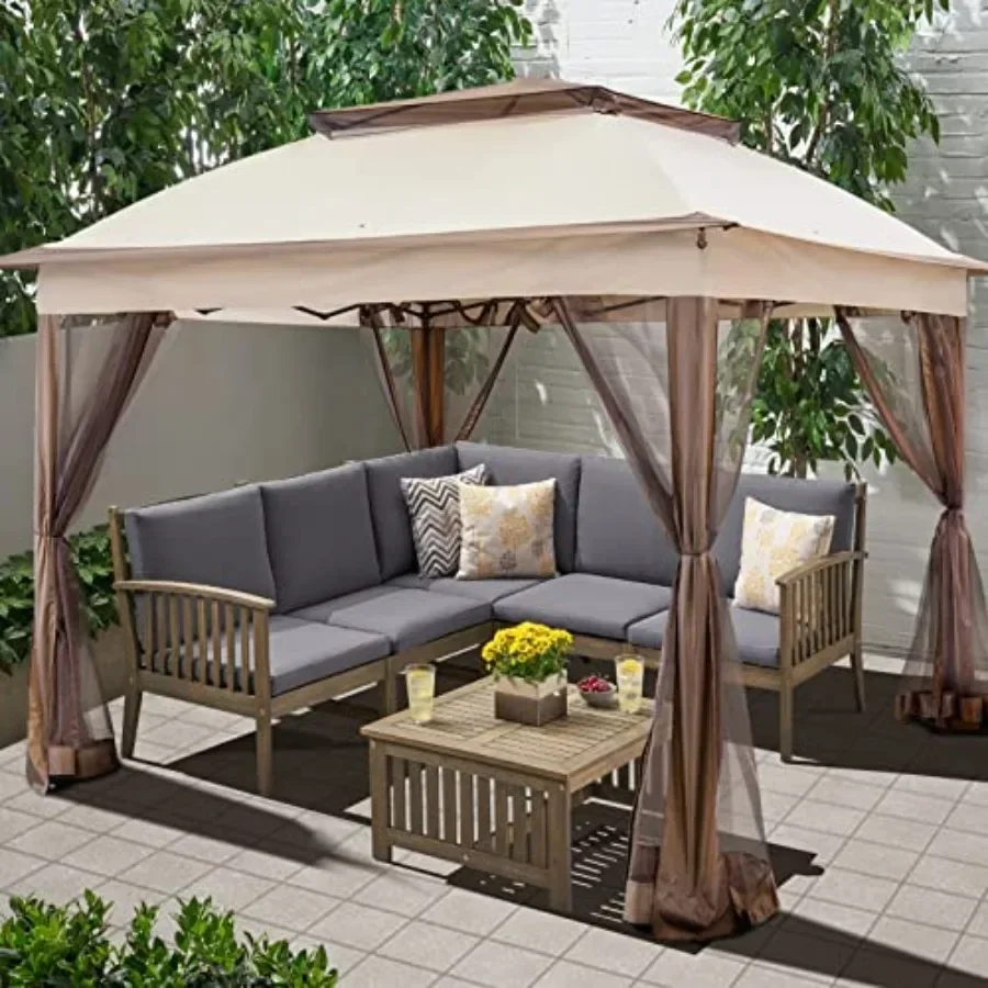 Gazebo Pop Up - 11フィート×11フィート ポップアップガゼボ パティオ用 サイドウォール付きテント 屋外ガゼボ 蚊帳付き