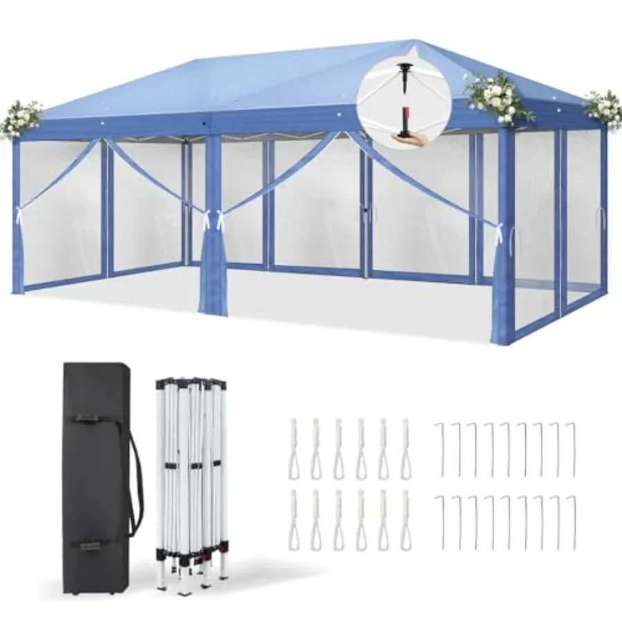 Gazebo Pop Up - 10x20 ポップアップテント、サイドウォール付き、ホイール付きバッグ、網付き、ガゼボ内設置型、キャンプ用、10x20