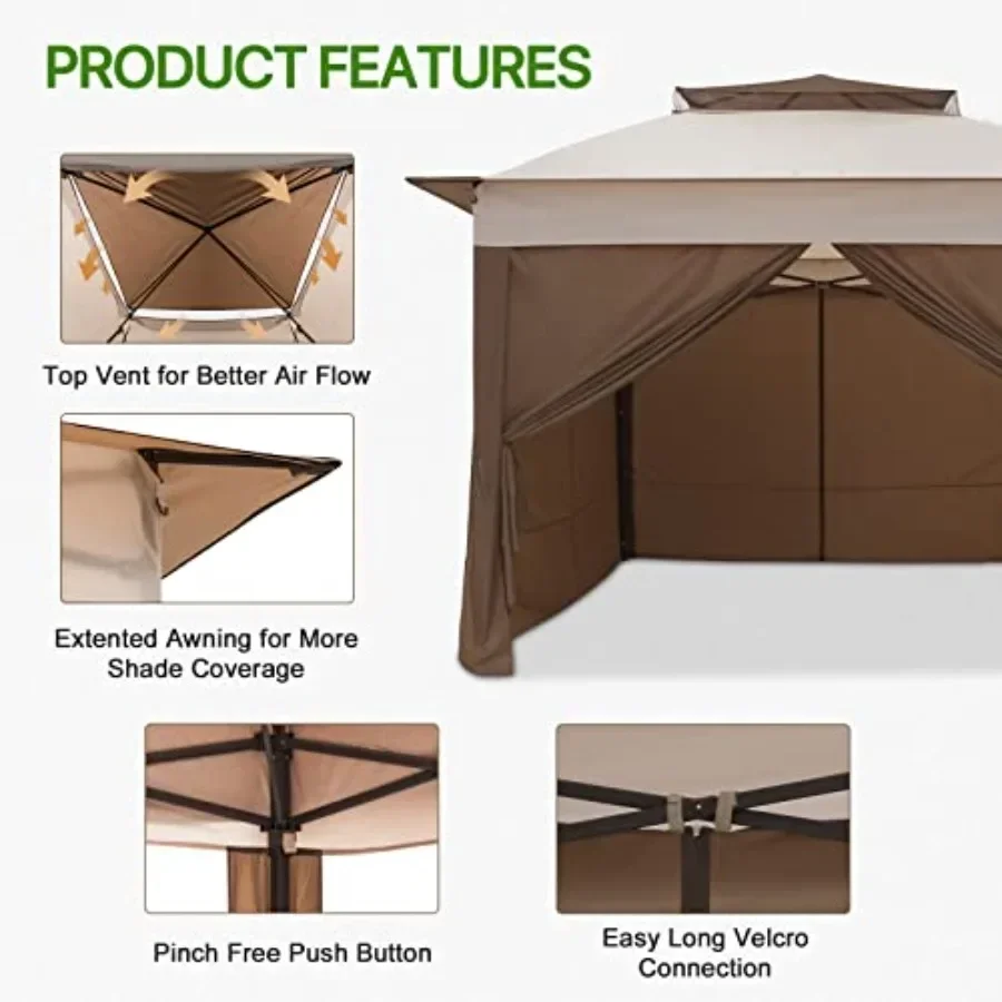 11x11 ポップアップガゼボ、4つの側面壁付き、UPF 5 - Gazebo Pop Up のレビューと価格