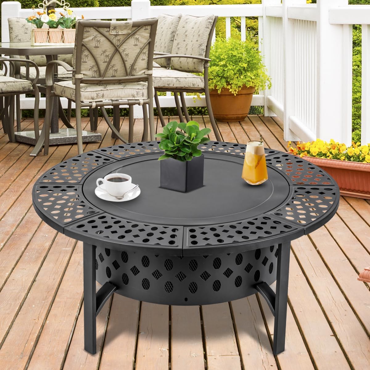 特大木製焚き火台テーブル、回転式BBQグリル付き、屋外用頑丈 - Outdoor Furniture Fire Pit のレビューと価格