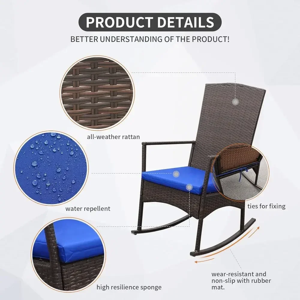 屋外用PEウィッカーロッキングチェア3点パティオラタンビスト - Bistro Table Set のレビューと価格