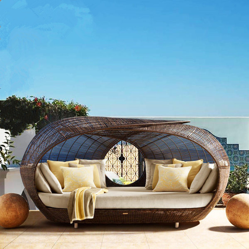 屋外用高品質ラタン製ハーフラウンドデイベッド、柔らかいクッシ - Outdoor Furniture In Sale のレビューと価格