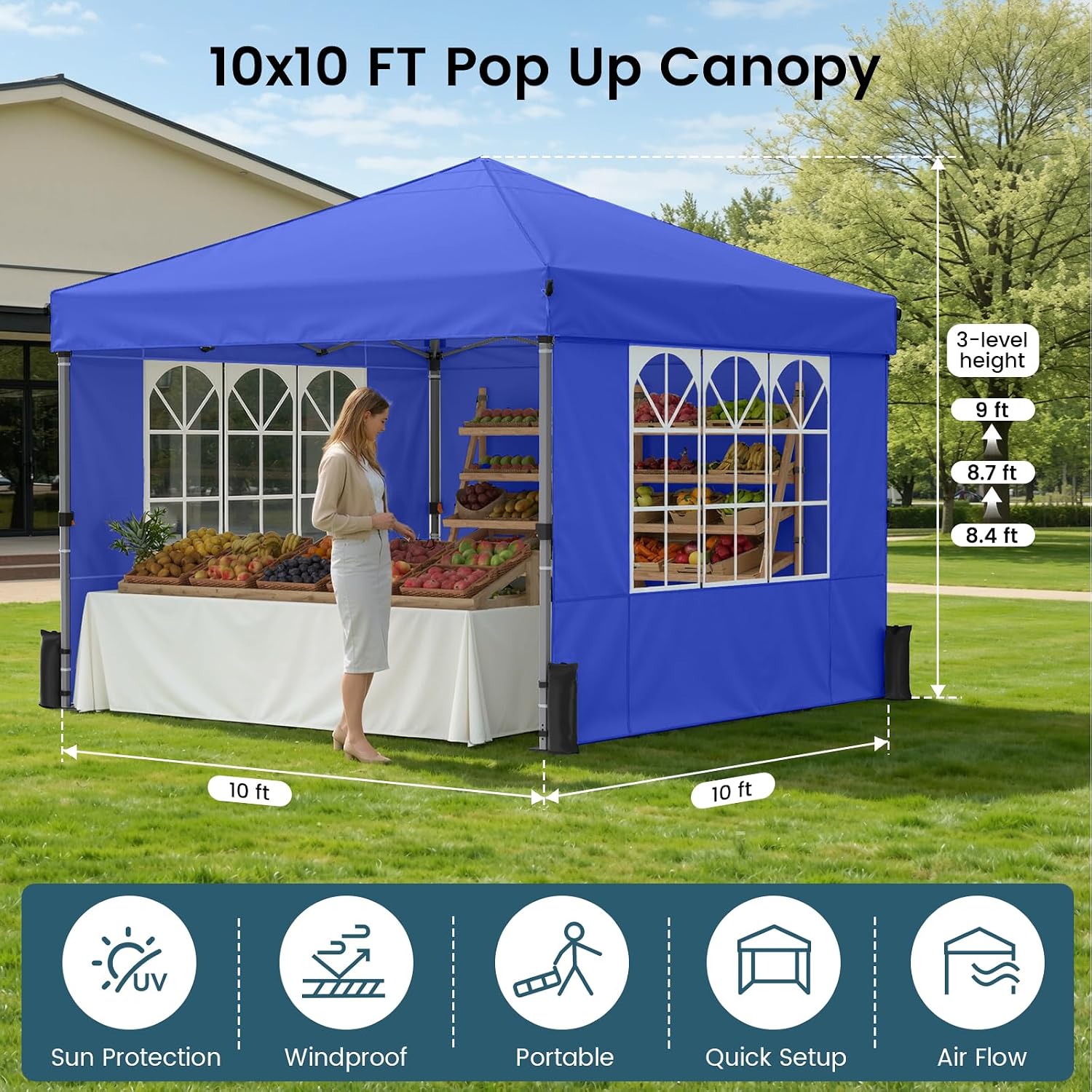 10x10フィートのポップアップキャノピーテント（側面壁付き - Gazebo Pop Up のレビューと価格