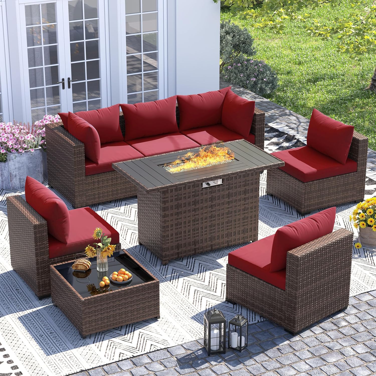 8ピース全天候型ウィッカーセクショナルソファ＆ファイヤーピッ - Outdoor Furniture Fire Pit のレビューと価格