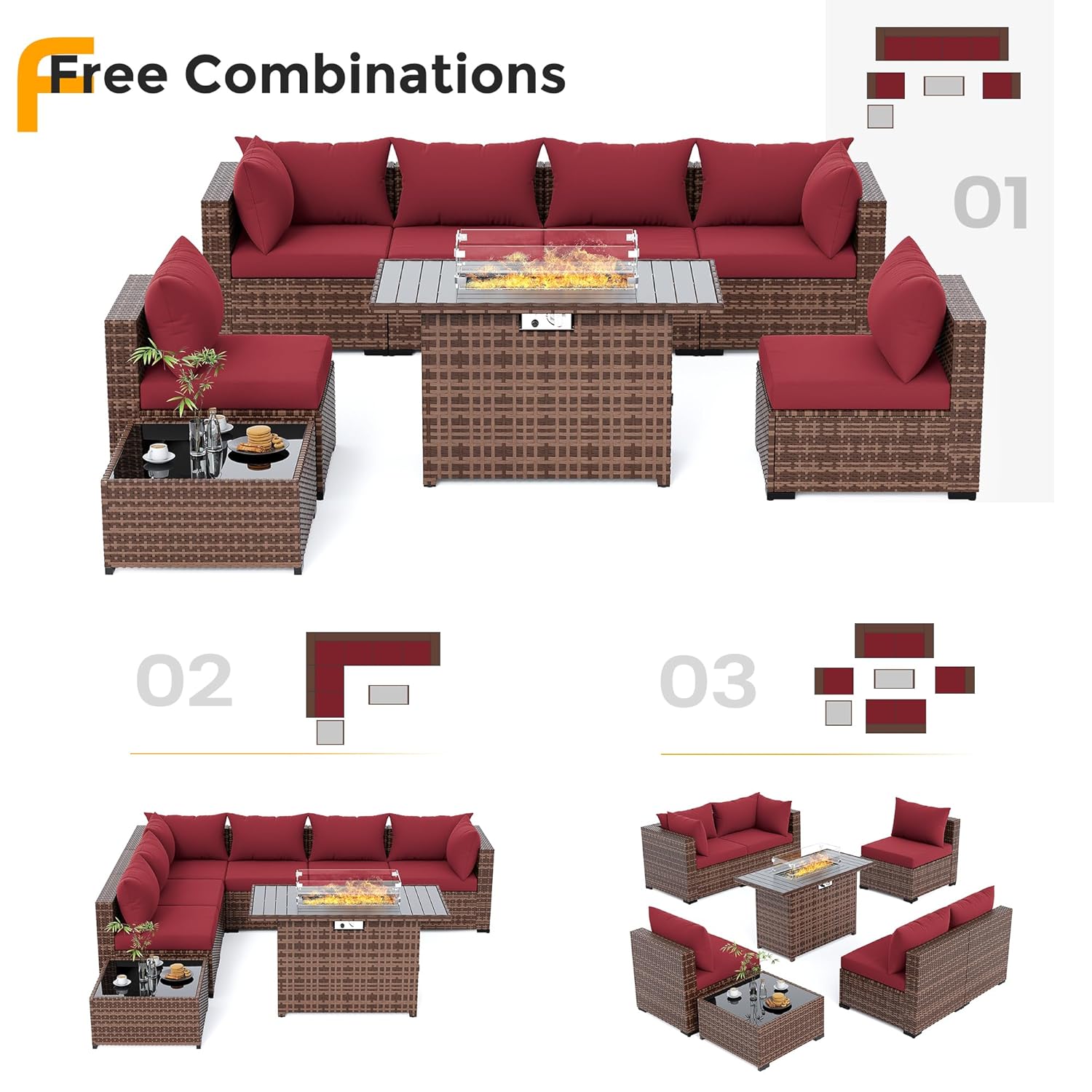 8ピース全天候型ウィッカーセクショナルソファ＆ファイヤーピッ - Outdoor Furniture Fire Pit のレビューと価格