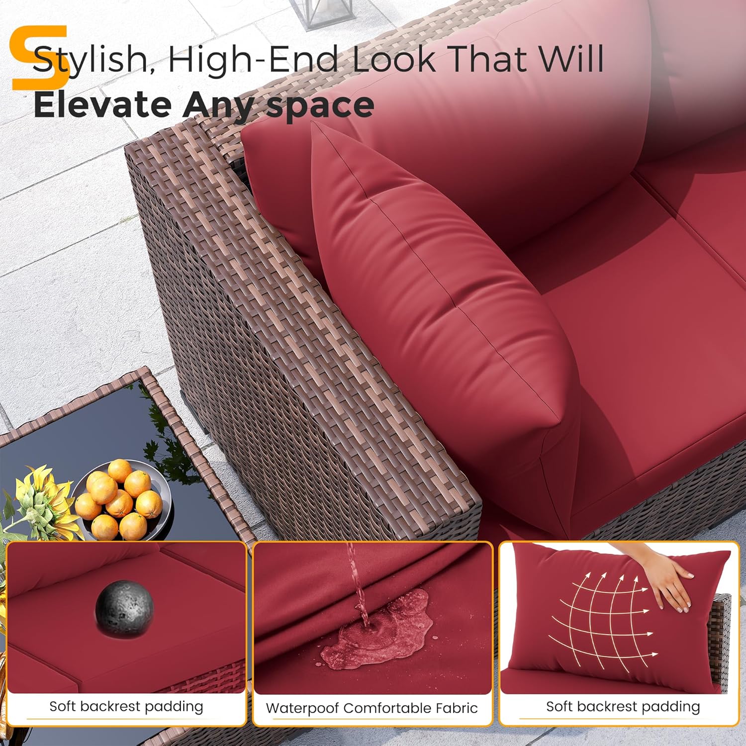 8ピース全天候型ウィッカーセクショナルソファ＆ファイヤーピッ - Outdoor Furniture Fire Pit のレビューと価格