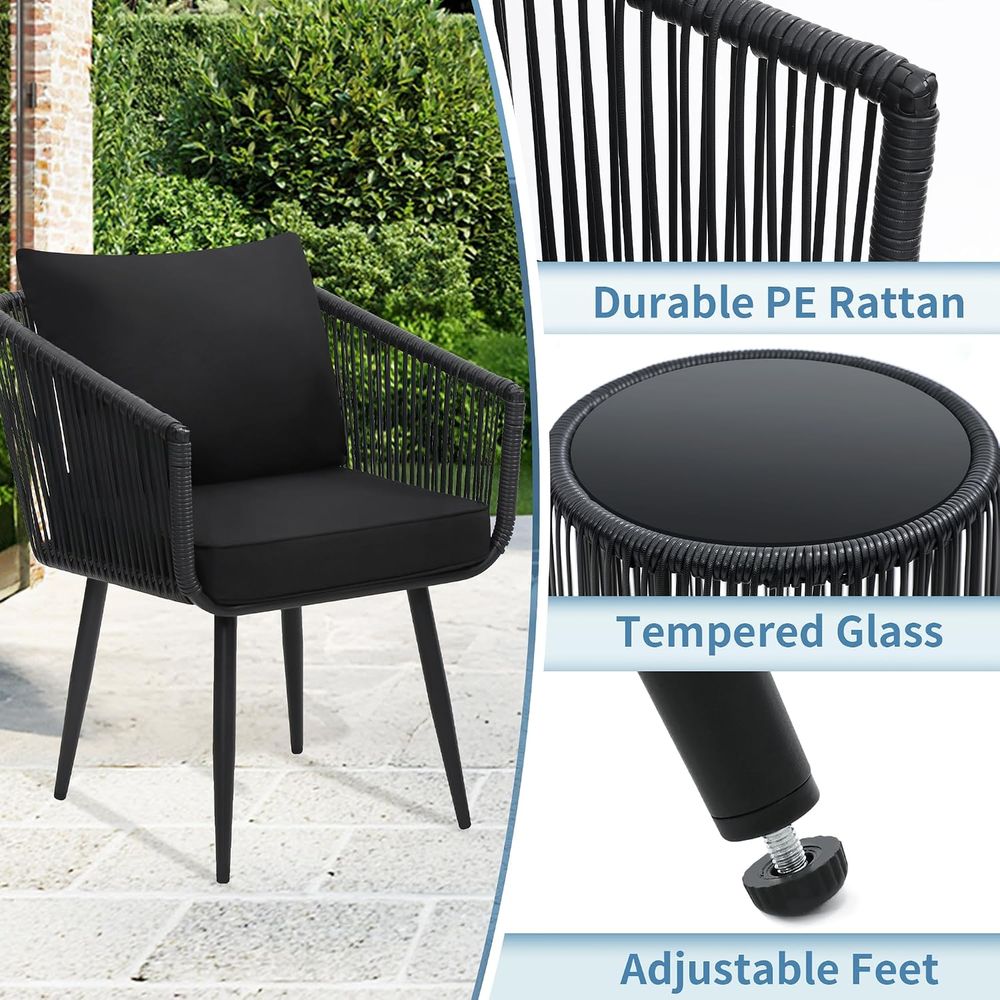 3ピースパティオラタンビストロコンティオンセット、ブラック  - Bistro Table Set のレビューと価格