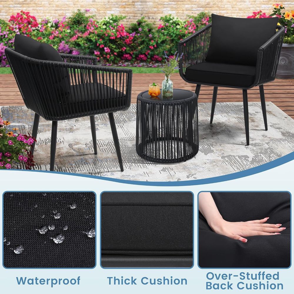 3ピースパティオラタンビストロコンティオンセット、ブラック  - Bistro Table Set のレビューと価格