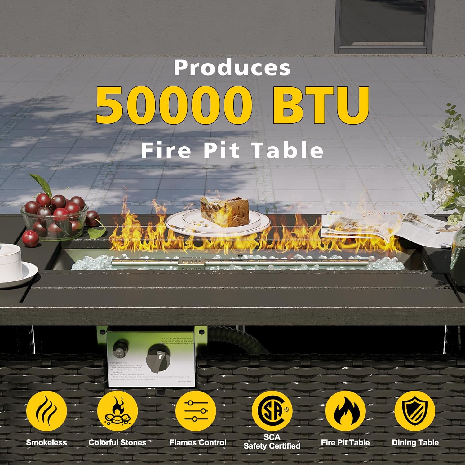 ファイヤーピットテーブル付きパティオ家具セット、8ピース屋外 - Outdoor Furniture Fire Pit のレビューと価格