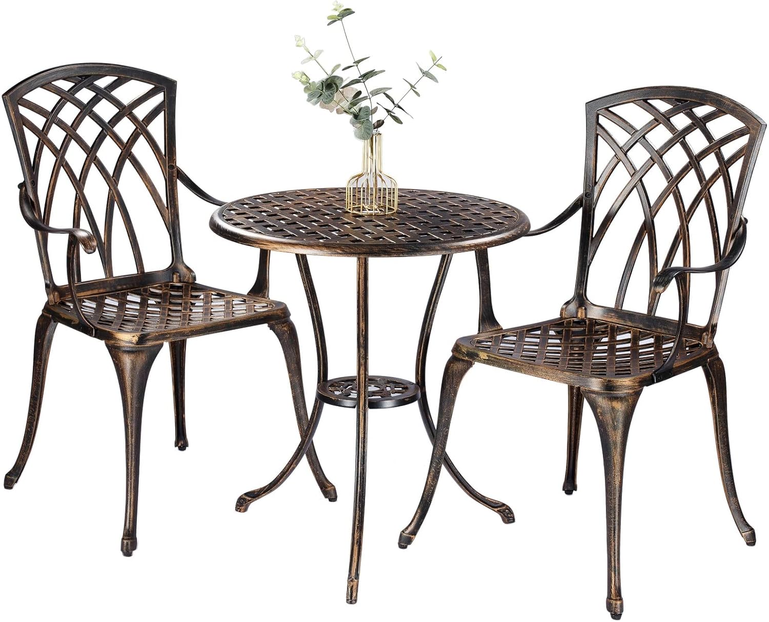錆びにくいブロンズ色の鋳造アルミニウム製3ピース屋外ビストロ - Outdoor Furniture Patio のレビューと価格