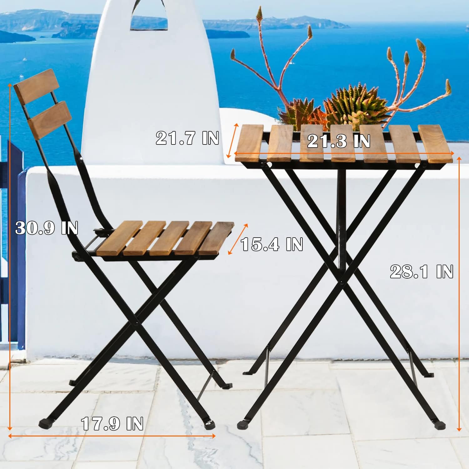 天然木製3ピース折りたたみ式パティオビストロセット（テーブル - Outdoor Furniture Patio のレビューと価格