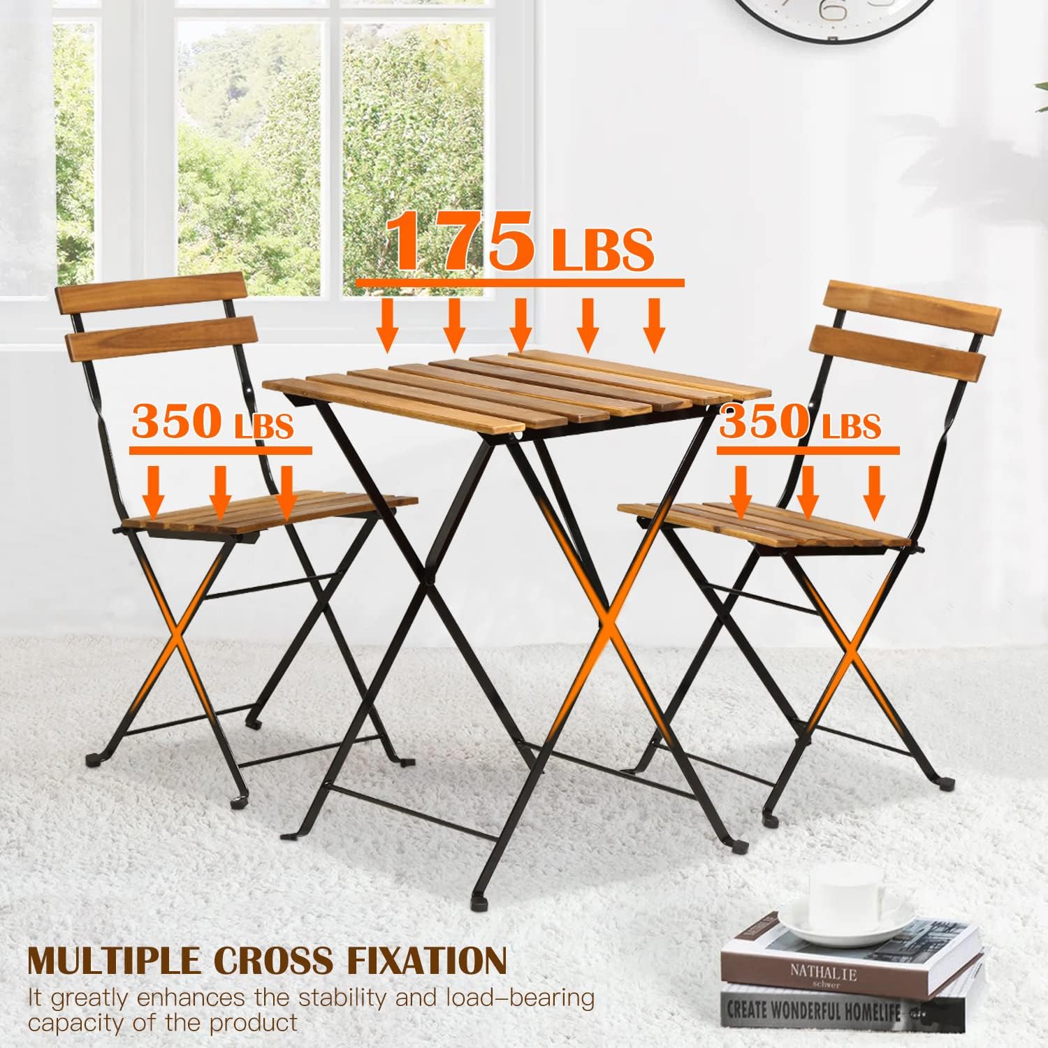 天然木製3ピース折りたたみ式パティオビストロセット（テーブル - Outdoor Furniture Patio のレビューと価格