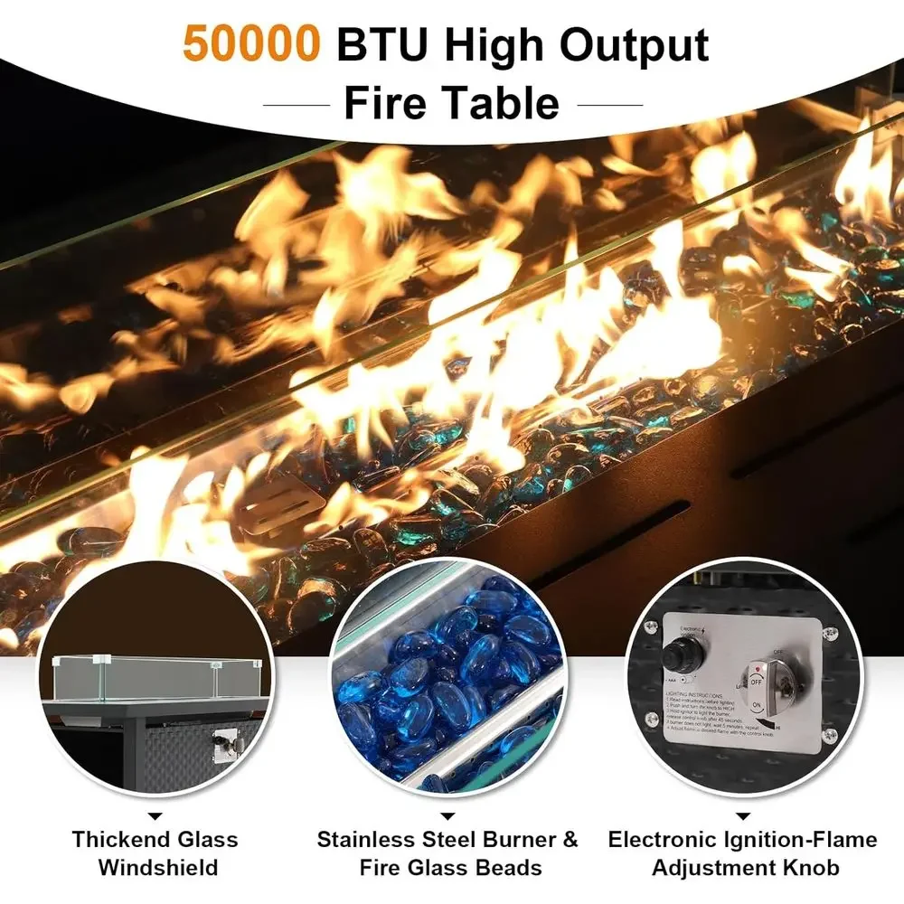 8点セットのパティオ家具、45インチのファイヤーピットテーブ - Outdoor Furniture Fire Pit のレビューと価格