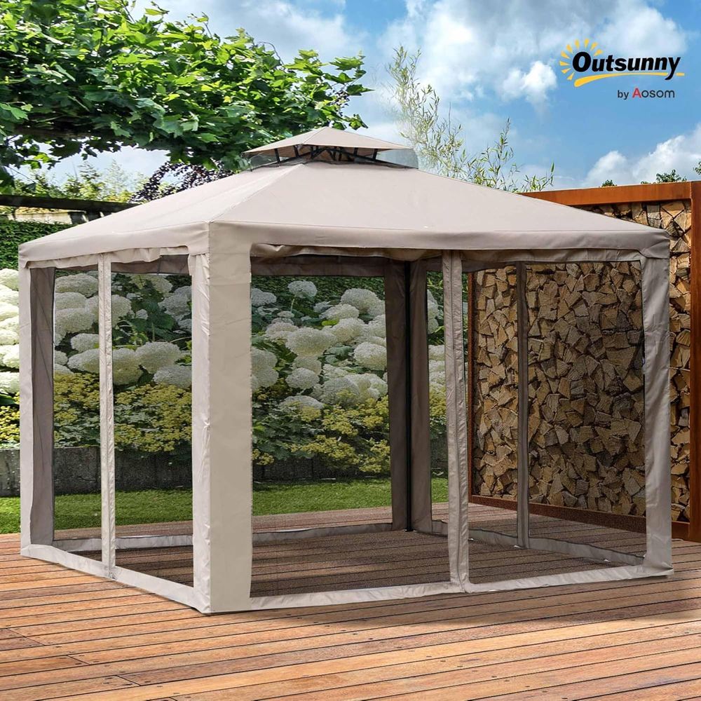 9.6フィート x 9.6フィートのパティオガゼボ、2層屋根 - Outdoor Furniture Patio のレビューと価格