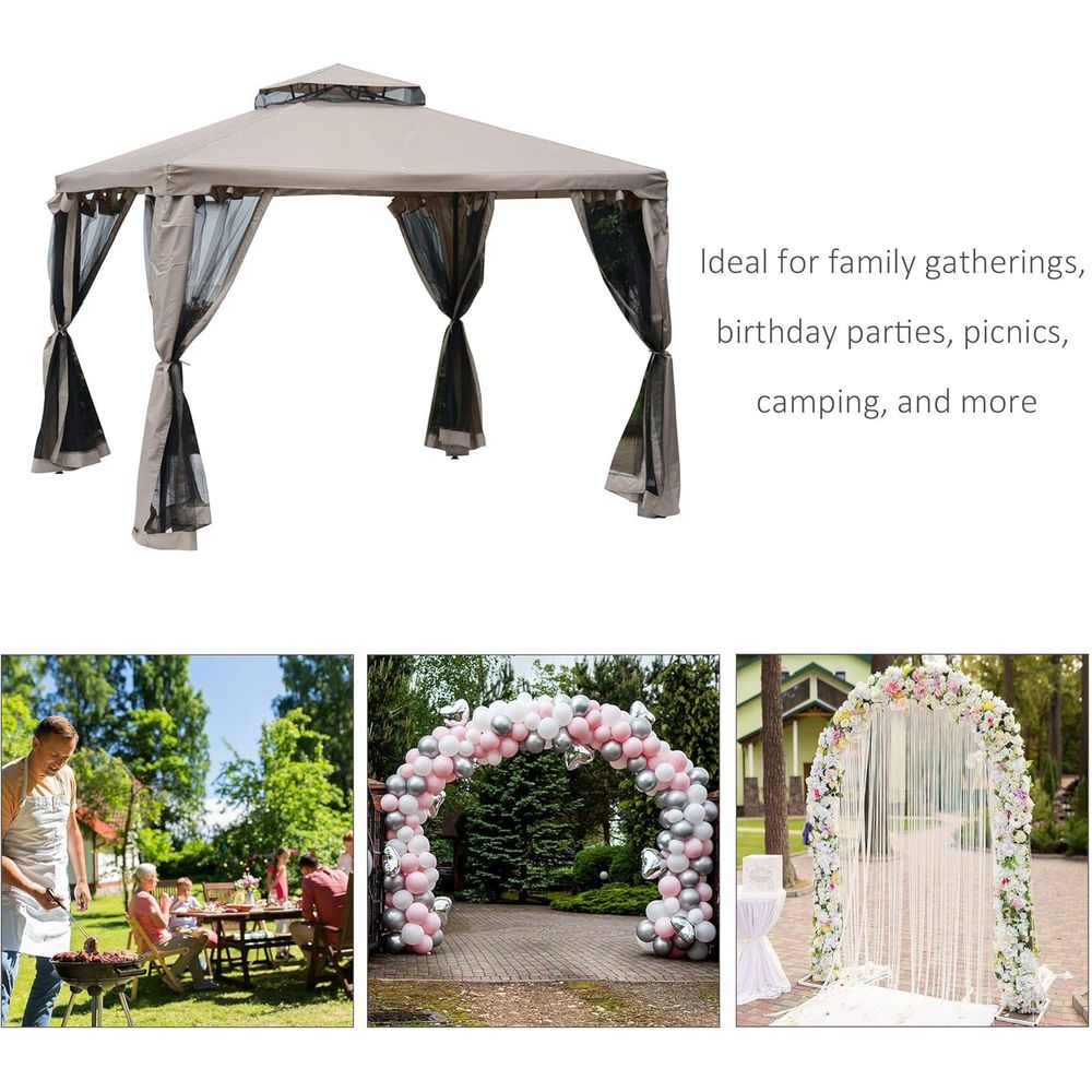 9.6フィート x 9.6フィートのパティオガゼボ、2層屋根 - Outdoor Furniture Patio のレビューと価格