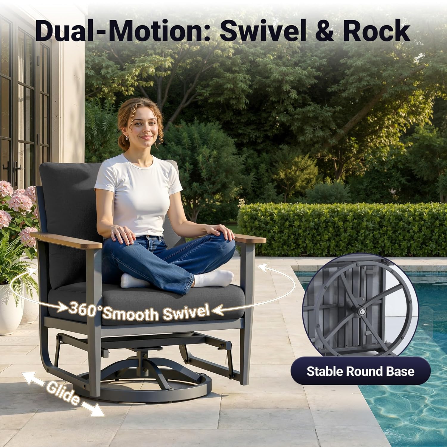 5個入りアルミ製パティオセット回転式ロッカー、5インチクッシ - Outdoor Furniture Fire Pit のレビューと価格