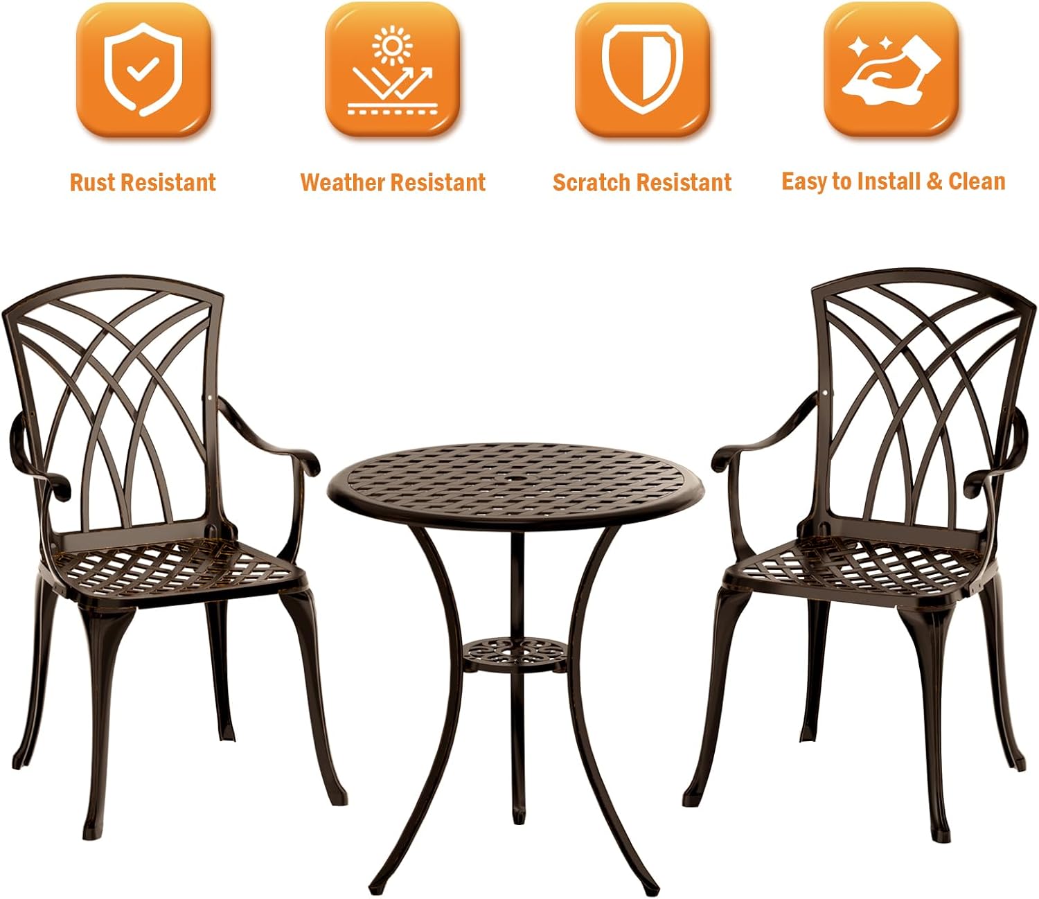 ブロンズ鋳造アルミニウム製3ピース防錆ビストロセット（2人用 - Bistro Table Set のレビューと価格