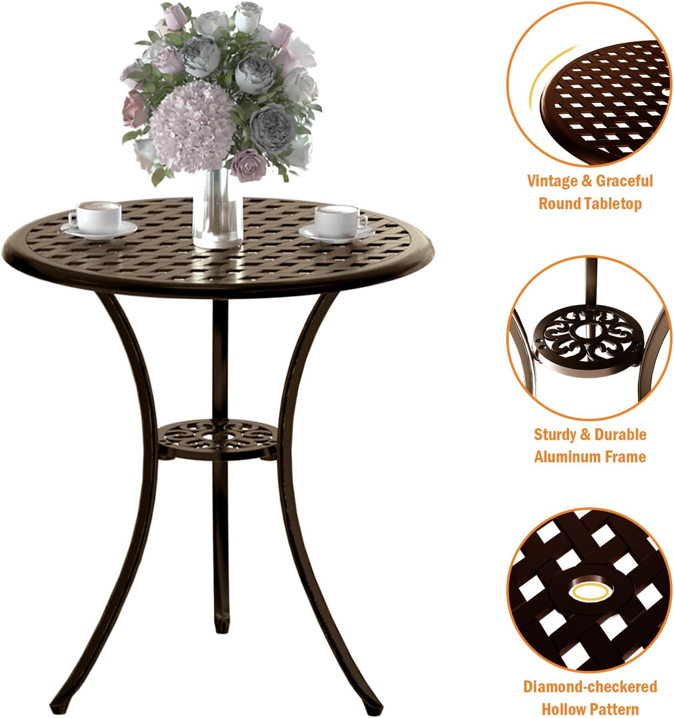 ブロンズ鋳造アルミニウム製3ピース防錆ビストロセット（2人用 - Bistro Table Set のレビューと価格
