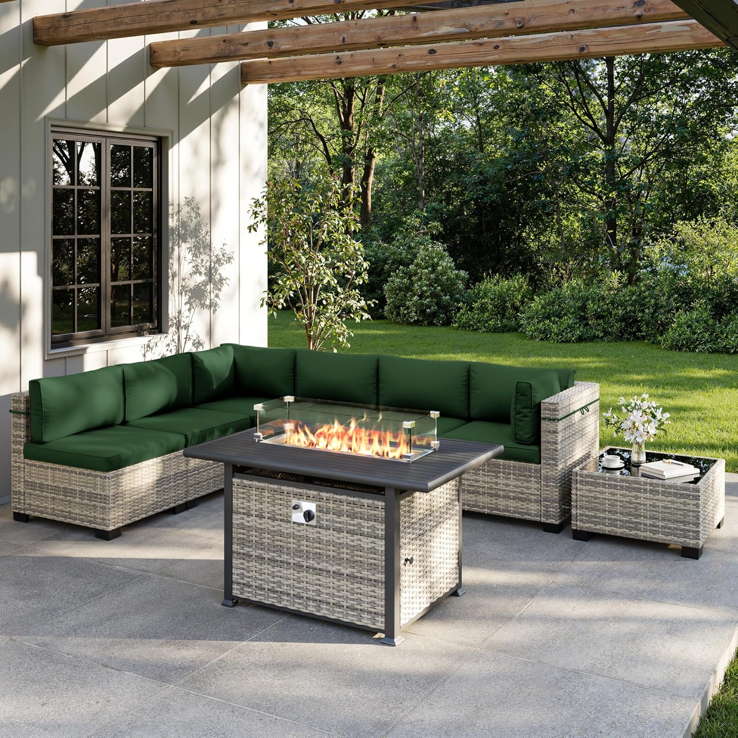 8点セットの屋外パティオ家具セット、55,000 BTUのフ - Outdoor Furniture Fire Pit のレビューと価格