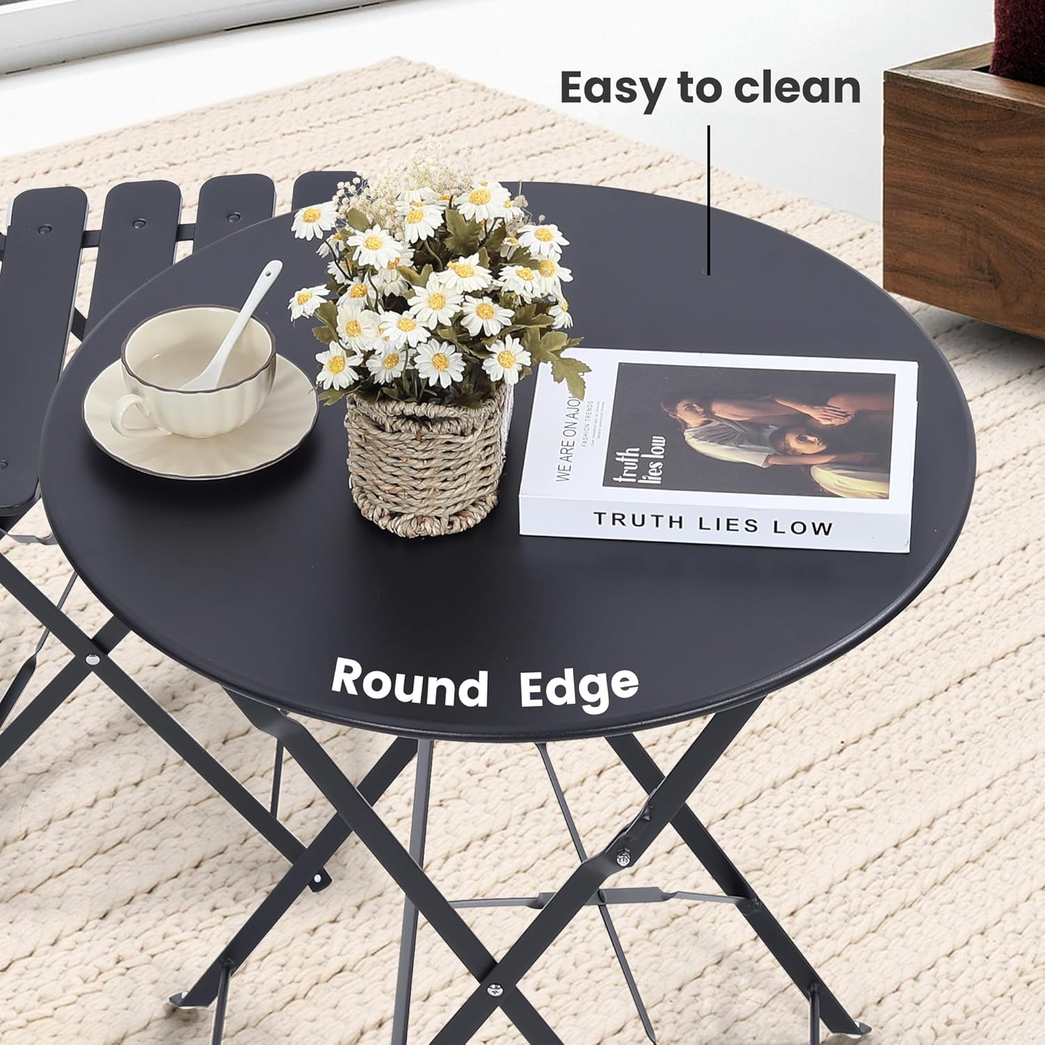 省スペースの黒色の3ピース折りたたみ式屋外ビストロセット。折 - Bistro Table Set のレビューと価格