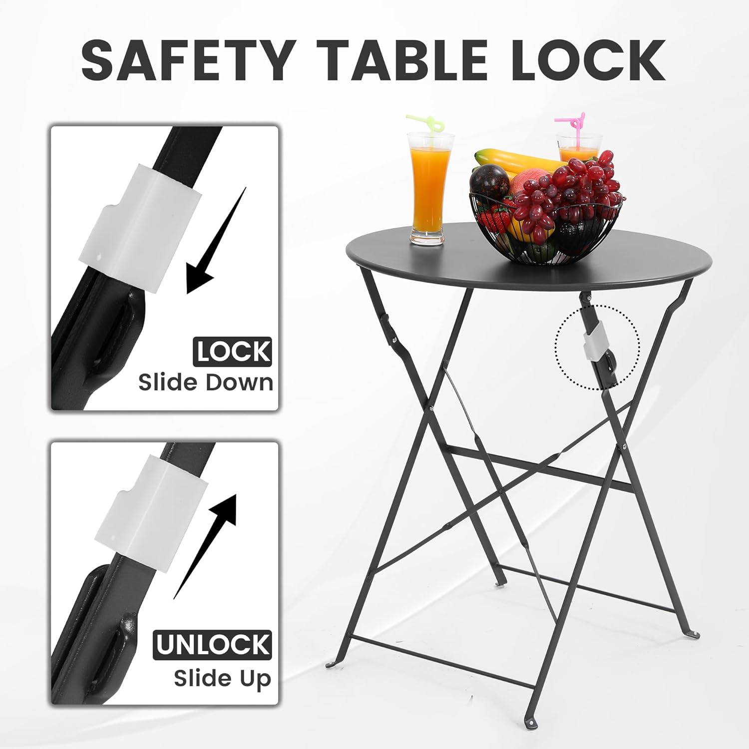 省スペースの黒色の3ピース折りたたみ式屋外ビストロセット。折 - Bistro Table Set のレビューと価格