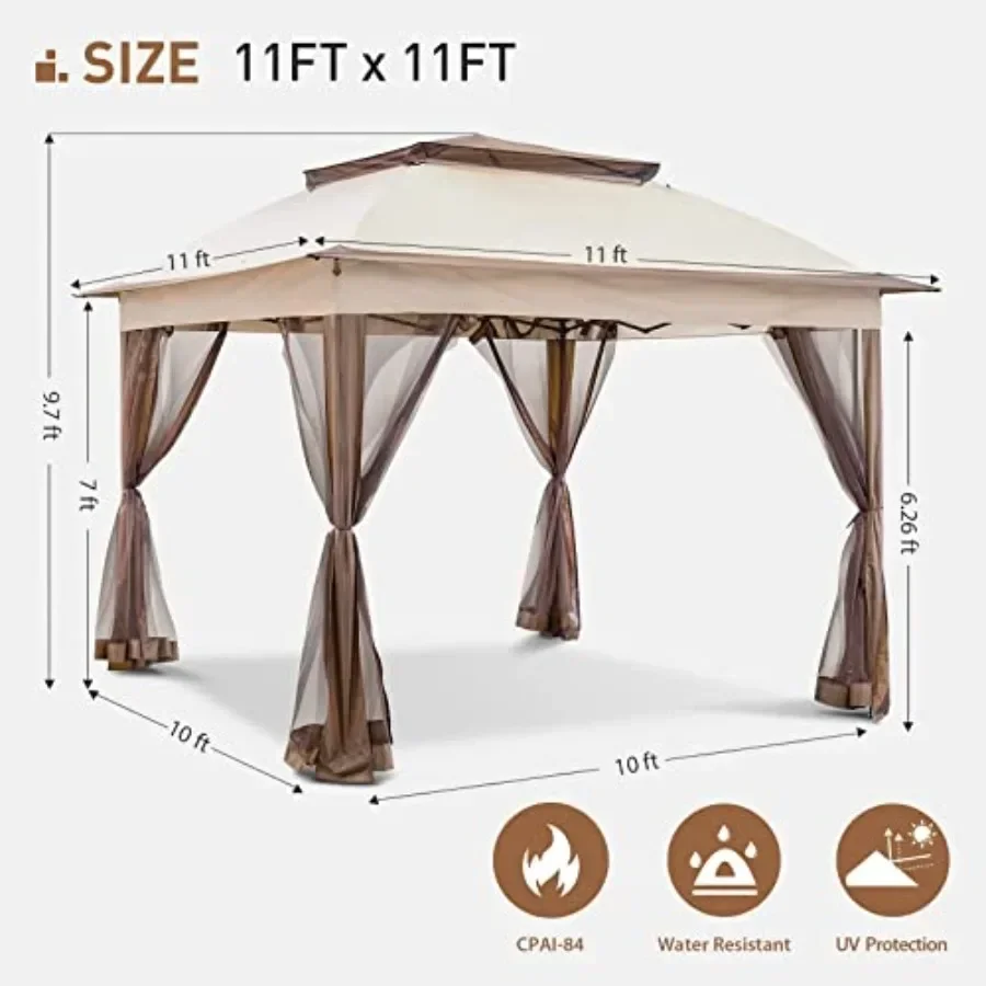 11フィート×11フィート ポップアップガゼボ パティオ用  - Gazebo Pop Up のレビューと価格