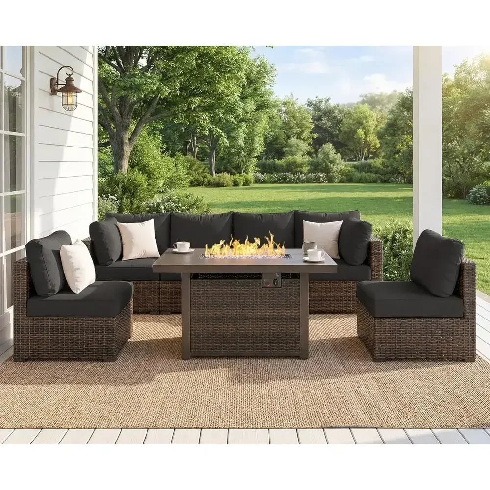 7点セットの屋外パティオ家具セット、42インチのファイヤーピ - Outdoor Furniture Fire Pit のレビューと価格