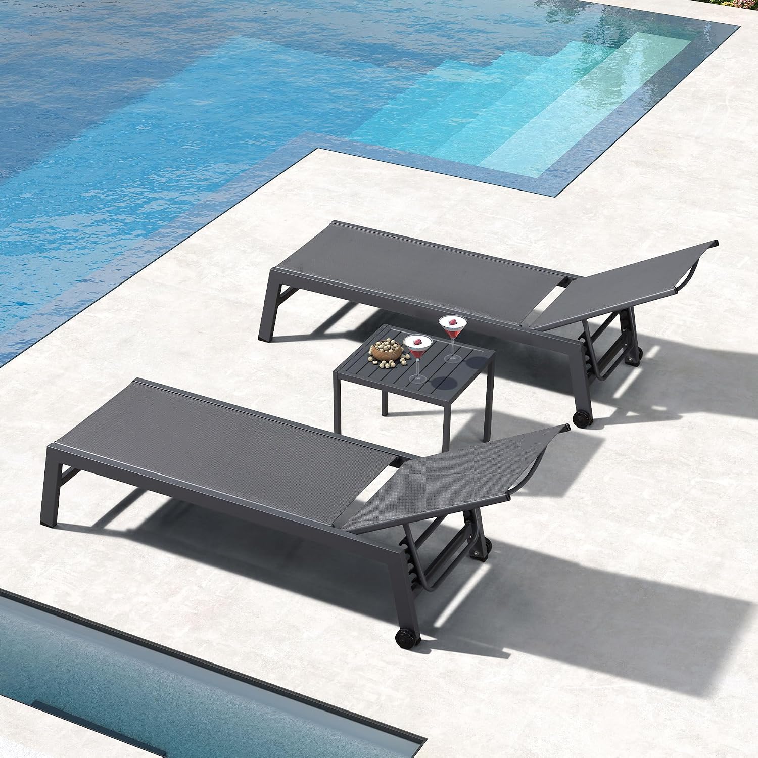 速乾性メッシュ製屋外ラウンジチェアセット（2人用）、5段階リ - Outdoor Furniture Quick Dry のレビューと価格