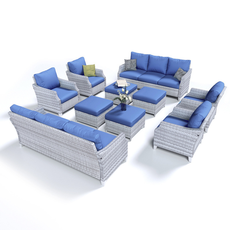 モダンなPEラタン製屋外ソファセット ブルー 3人掛け フッ - Outdoor Furniture Quick Dry のレビューと価格