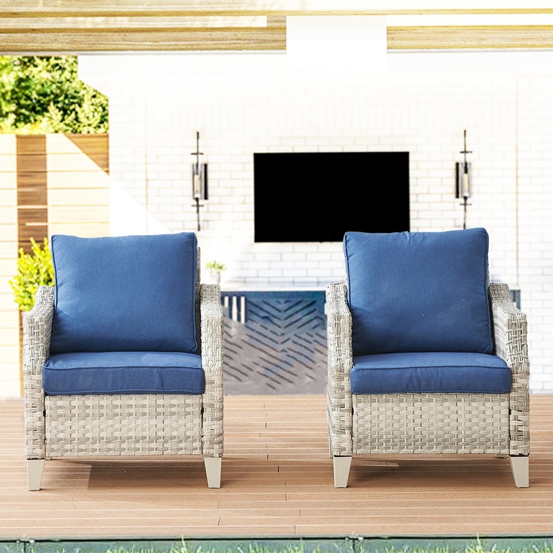 モダンなPEラタン製屋外ソファセット ブルー 3人掛け フッ - Outdoor Furniture Quick Dry のレビューと価格