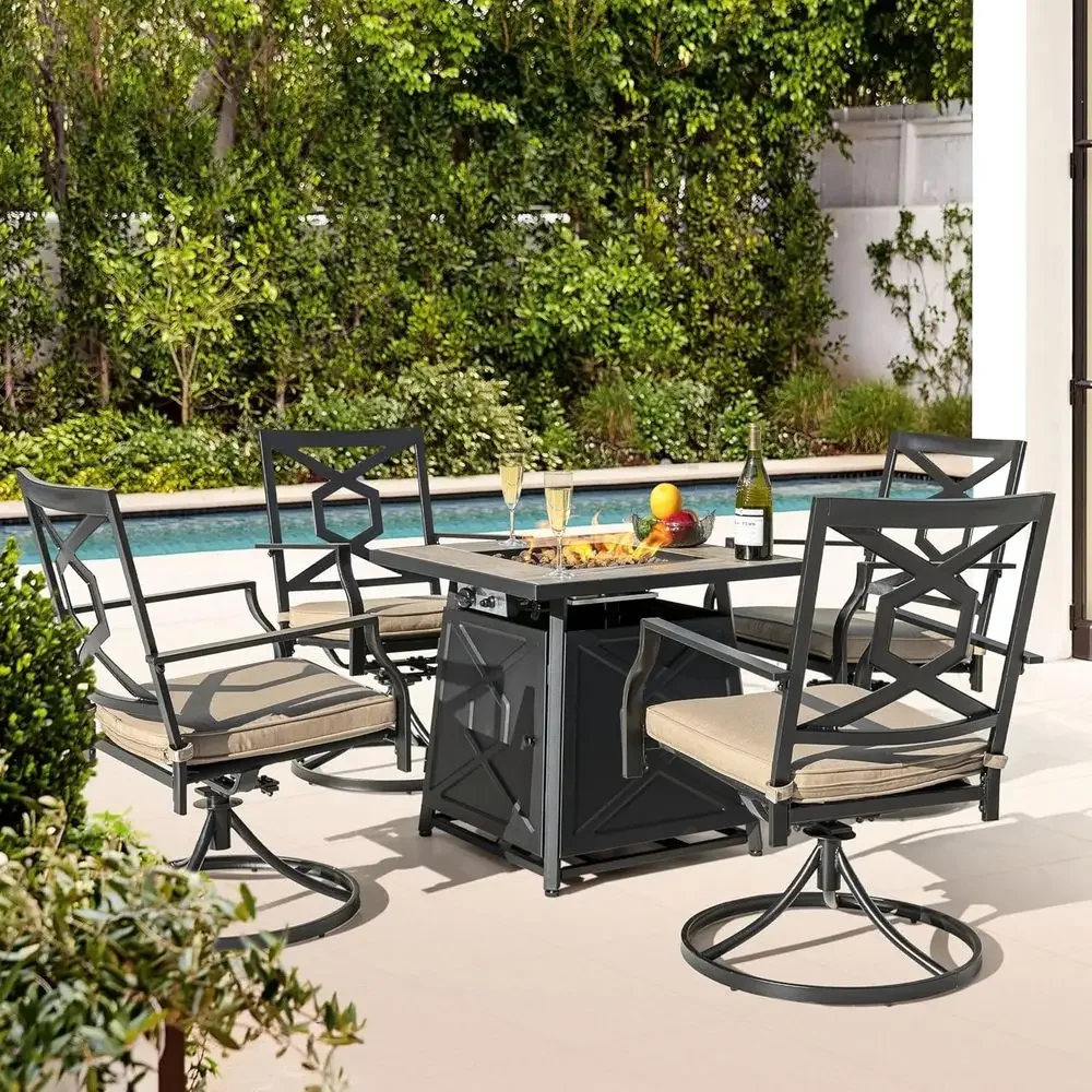 5点セットの屋外パティオ家具セット、ファイヤーピットテーブル - Outdoor Furniture Fire Pit のレビューと価格