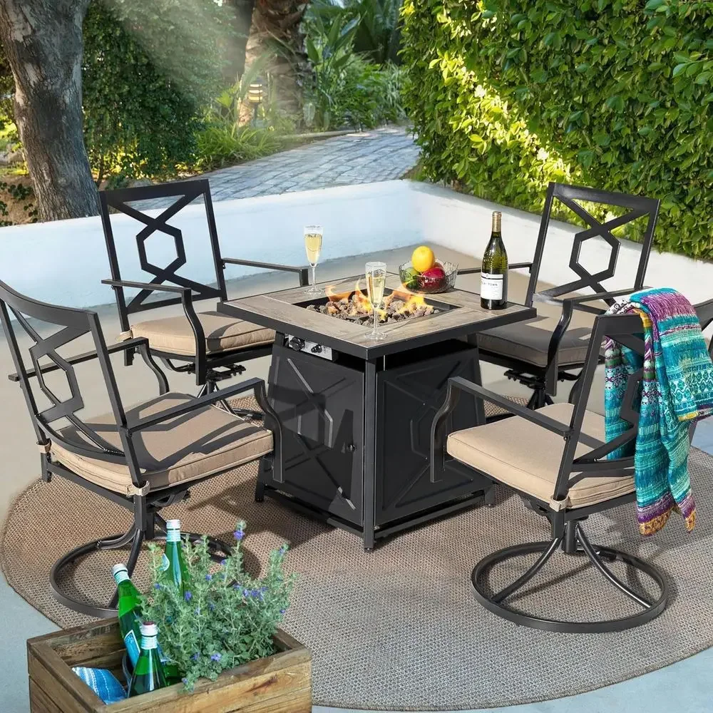 5点セットの屋外パティオ家具セット、ファイヤーピットテーブル - Outdoor Furniture Fire Pit のレビューと価格